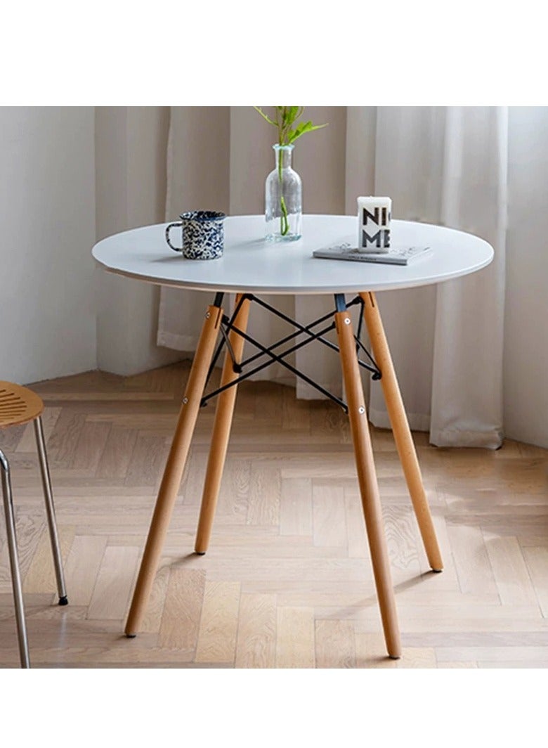 Round Table Dining Table Modern Coffee with Wooden Legs Leisure Table for Home Office Restaurant - Image 2
