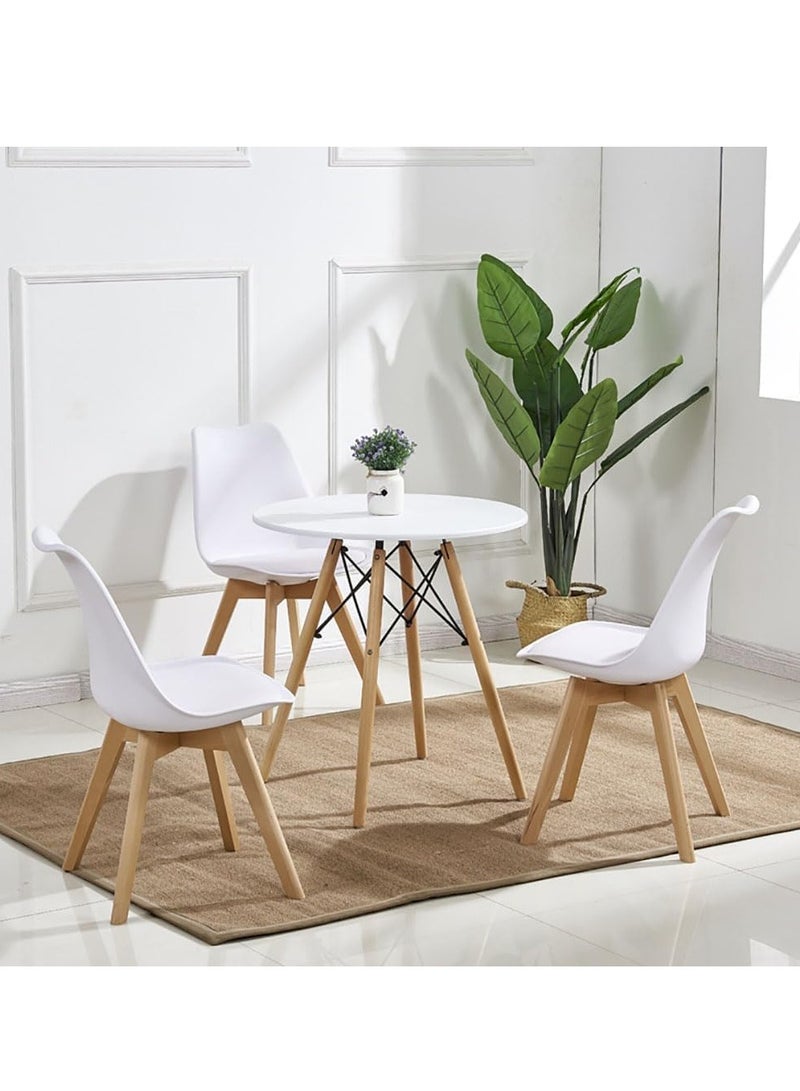 Round Table Dining Table Modern Coffee with Wooden Legs Leisure Table for Home Office Restaurant - Image 3