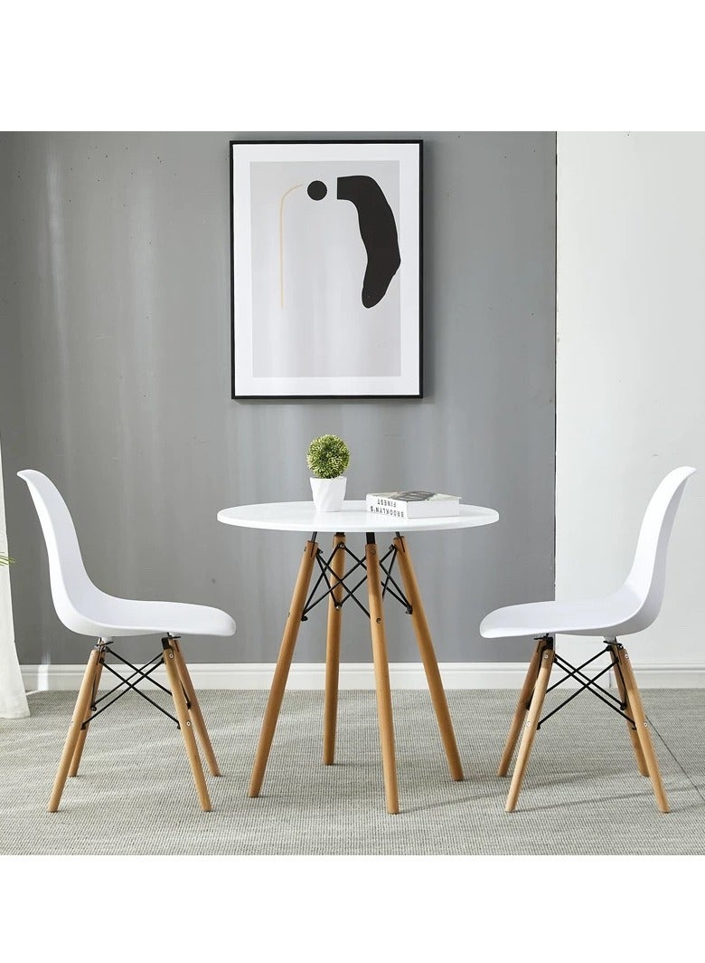 Round Table Dining Table Modern Coffee with Wooden Legs Leisure Table for Home Office Restaurant - Image 4