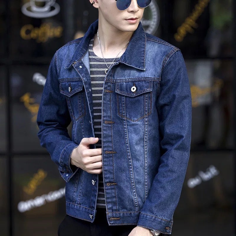 Mens Blue Denim Jacket Fall 2023 Casual Dark blue Denim coat 