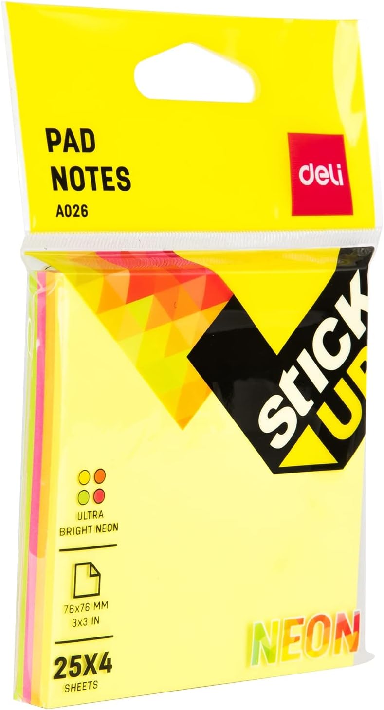 Deli 100-Sheets Sticky Notes, 76 Mm X 76 Mm Size, Multicolour - Image 1