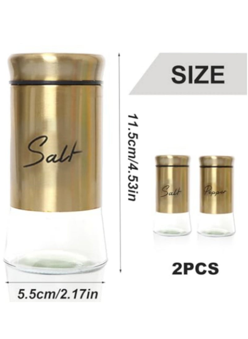 بي إس مجموعة مطحنة الملح والفلفل | مجموعة هزازات الملح والفلفل 150 مل هزازات الملح والفلفل الزجاجية مع أغطية من الفولاذ المقاوم للصدأ قابلة لإعادة التعبئة ملحقات هزازة التوابل للمطبخ | ذهبي - Image 2