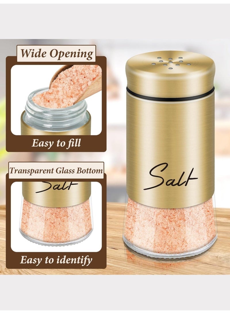 بي إس مجموعة مطحنة الملح والفلفل | مجموعة هزازات الملح والفلفل 150 مل هزازات الملح والفلفل الزجاجية مع أغطية من الفولاذ المقاوم للصدأ قابلة لإعادة التعبئة ملحقات هزازة التوابل للمطبخ | ذهبي - Image 4