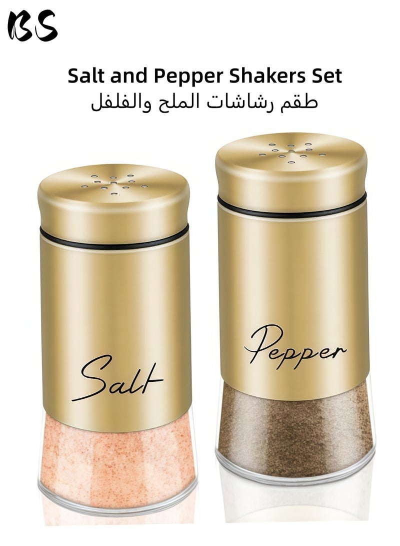 بي إس مجموعة مطحنة الملح والفلفل | مجموعة هزازات الملح والفلفل 150 مل هزازات الملح والفلفل الزجاجية مع أغطية من الفولاذ المقاوم للصدأ قابلة لإعادة التعبئة ملحقات هزازة التوابل للمطبخ | ذهبي - Image 1