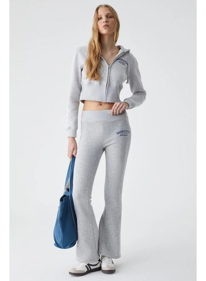 Grimelange IRESSINE Women's Hooded Zip Long Sleeve Regular Grey Melange Sweatshirt.