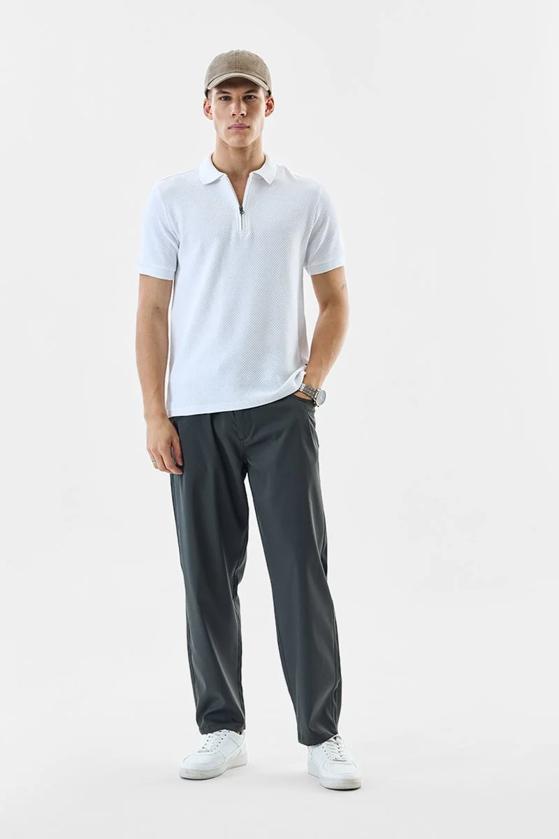 سنيتش White Textured Half Sleeve Regular Fit T-Shirt