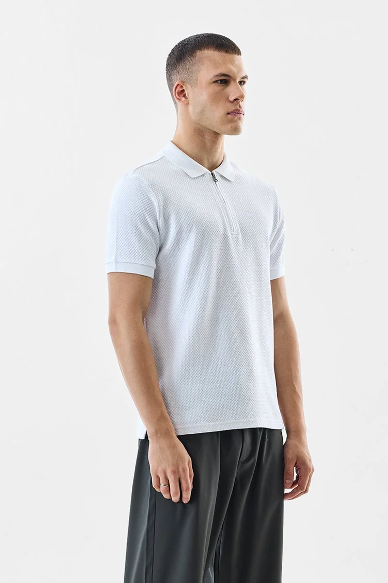 سنيتش White Textured Half Sleeve Regular Fit T-Shirt