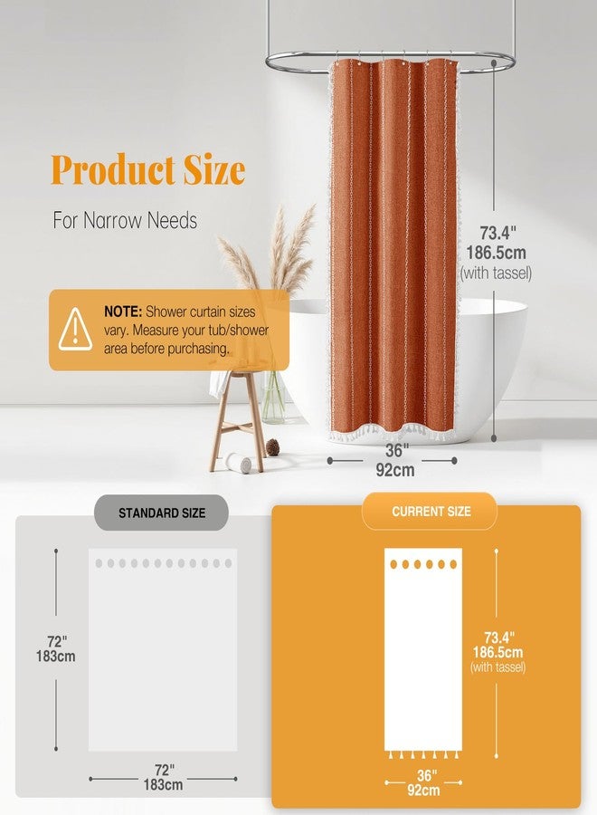 BTTN ستارة حمام بوهو من بي تي تي إن - طقم ستارة حمام من الكتان الضيق السميك للغاية المخطط والمزين بشرابات، مقاس 36 × 72 بوصة، مع 6 خطافات، ستائر حمام نصف عصرية بنمط ريفي ريفي - برتقالي محروق - Image 3