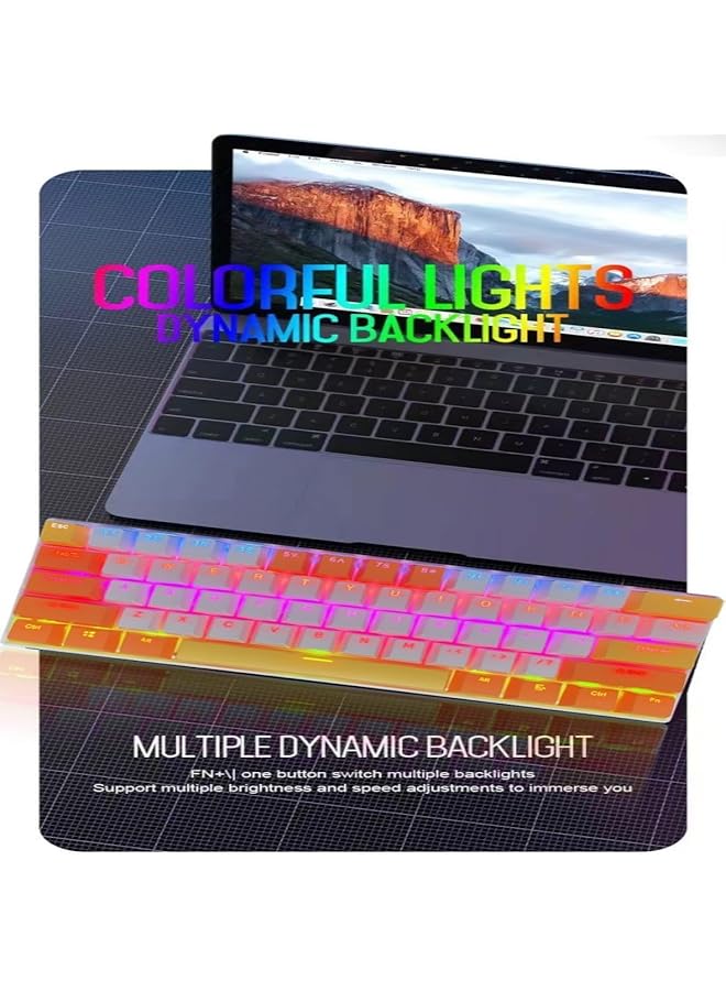 61 Keys Rgb Gaming Keyboard 60% Mini Wired Waterproof With Anti Ghosting Keyboard And Three Color Keycaps With Red Switch For Gamers(White Orange And Yellow) - Image 2