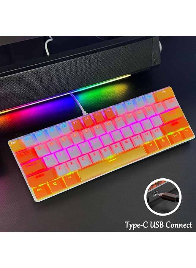 61 Keys Rgb Gaming Keyboard 60% Mini Wired Waterproof With Anti Ghosting Keyboard And Three Color Keycaps With Red Switch For Gamers(White Orange And Yellow) - Image 5