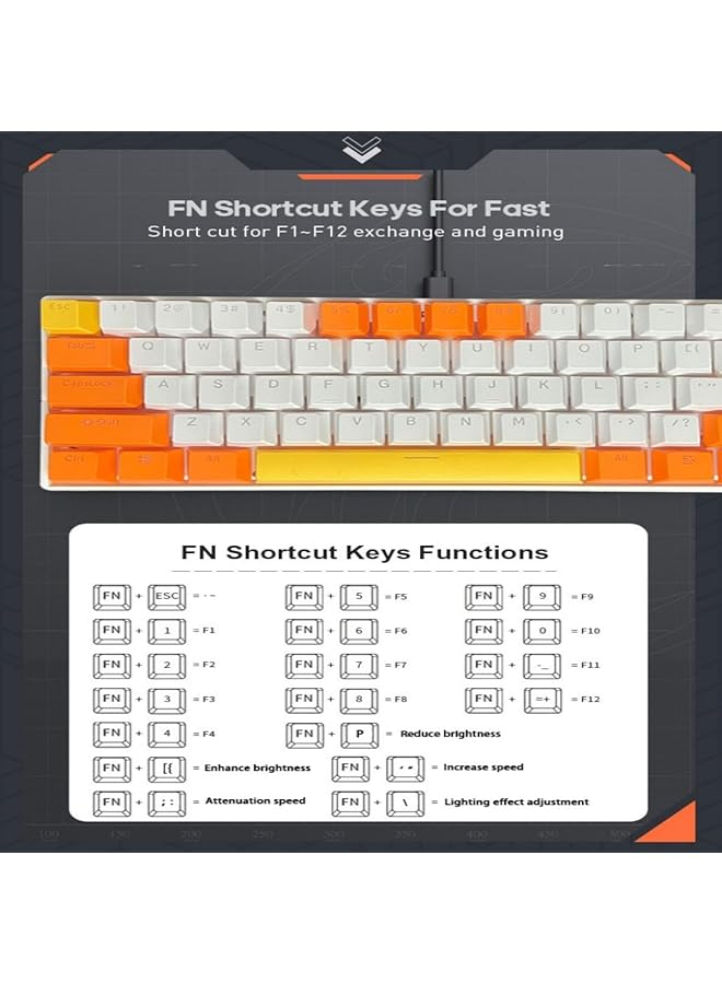 61 Keys Rgb Gaming Keyboard 60% Mini Wired Waterproof With Anti Ghosting Keyboard And Three Color Keycaps With Red Switch For Gamers(White Orange And Yellow) - Image 3