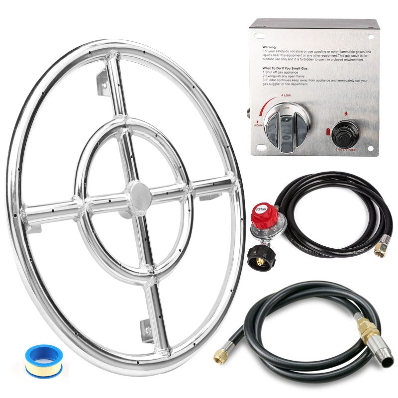 GRISUN Drop-in Fire Pit Kit 30 x 10 Inch, H-Shape Burner with Pan, Come with Upgraded Spark Ignition Kit for Gas Fire Pit, Fire Pit Table Insert Stainless Steel, Suitable for Indoor Outdoor Decoration - Image 1