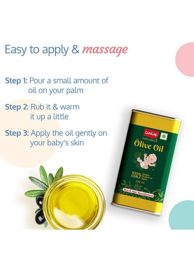 Luvlap زيت زيتون لتدليك جسم الأطفال من ناتشورالز زيت زيتون إسباني ممتاز يعزز قوة العظام والعضلات 200 مل - Image 5