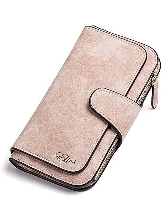 Elios Fashion Soft Vegan PU Leather Trifold Ladies Clutch RFID Blocking Phone | Credit Card Holder |Organizer |Purse |Wallet for Women with 14 Card Slots (Pink) - Image 1