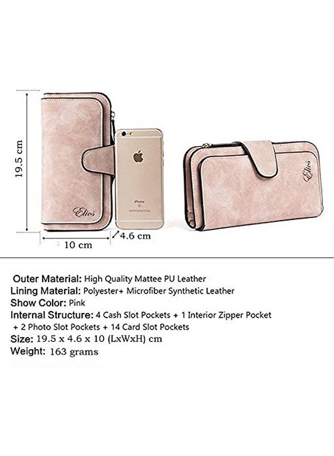 Elios Fashion Soft Vegan PU Leather Trifold Ladies Clutch RFID Blocking Phone | Credit Card Holder |Organizer |Purse |Wallet for Women with 14 Card Slots (Pink) - Image 4