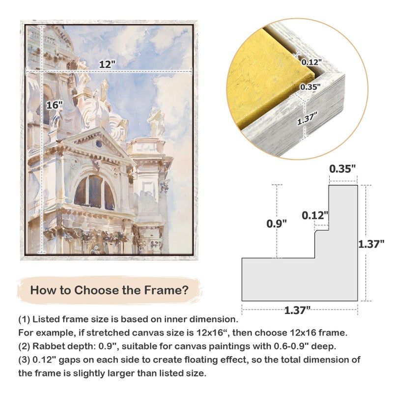 FOLKOR 0.9  Deep Frame for 8x10 Canvas Paintings  2 Pack Farmhouse Floating Frame for Artists Designers Landscape Portrait Oil Paintings Artwork  Rustic Home Office Wall Decor (Distressed White) - Image 5