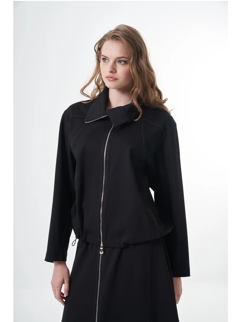 MissWhence  Front-Zip Structured Maxi Skirt Set - Black for Women | Best Price UAE