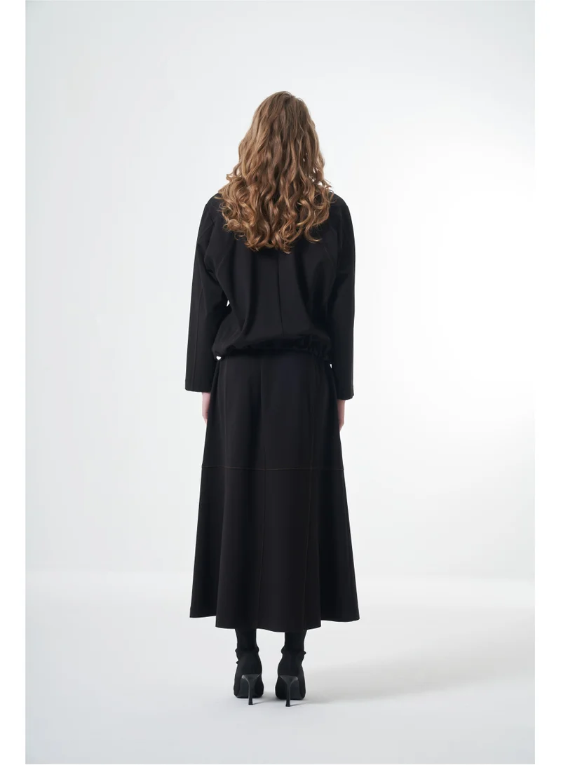 MissWhence  Front-Zip Structured Maxi Skirt Set - Black for Women | Best Price UAE
