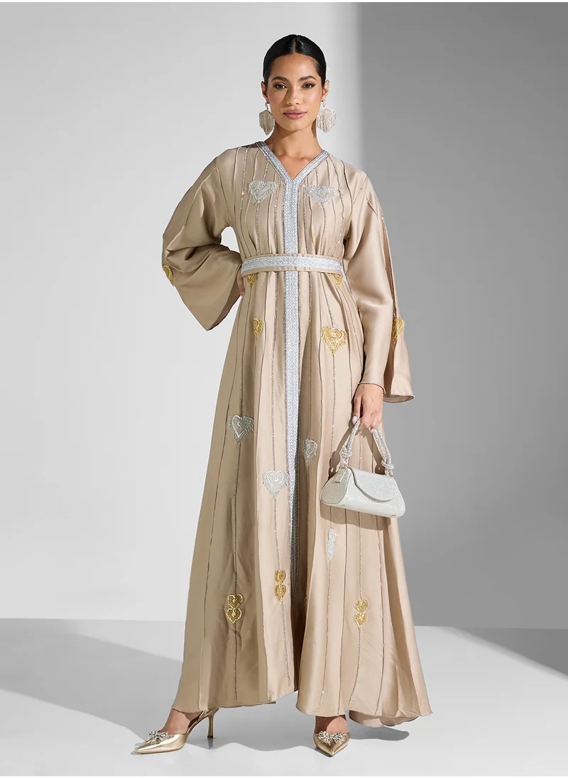 هيا كلوزيت V-Neck Flared Sleeve Embellished Dress