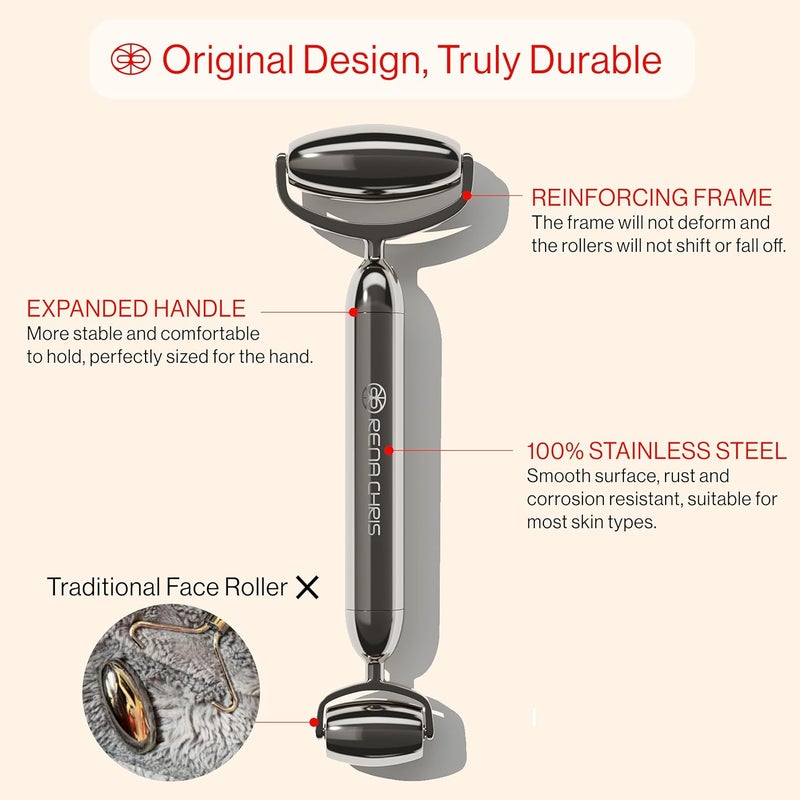 Rena Chris Gua Sha and Stainless Steel Facial Roller, Manual Facial Massager and GuaSha Tool, Sculpt Jawline and Reduce Puffiness, Skin Care Gift (Silver) - Image 2