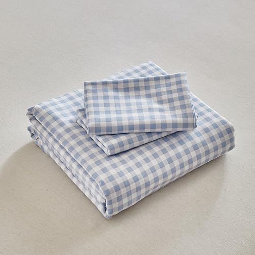 DuShow Grid Queen Duvet Cover Set - Blue Plaid Checkered Washed Microfiber Comforter Cover Set, 3 Pieces Soft Reversible Bedding Set(Blue,Queen) - Image 5