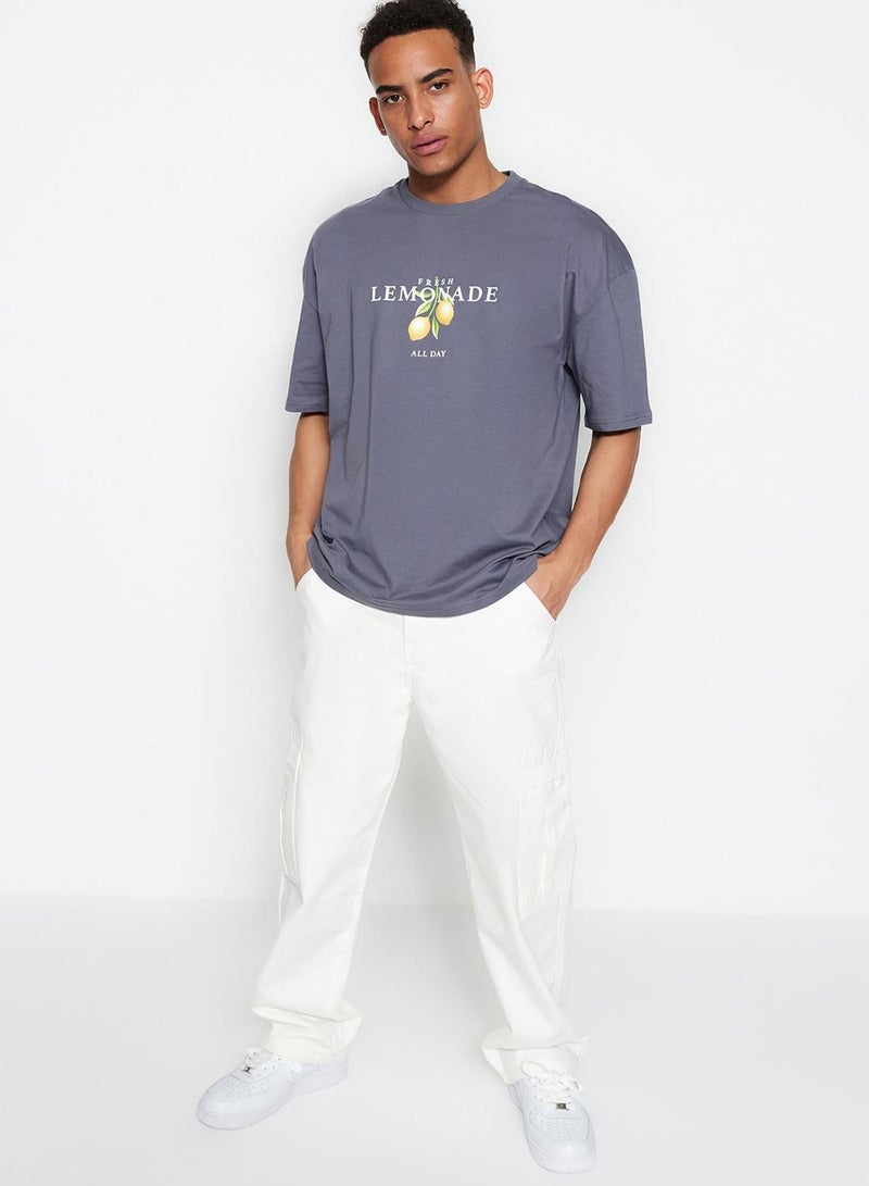 trendyol Oversize Anthracite Crew Neck Printed T-Shirt - TMNSS23TS00089 - Image 4