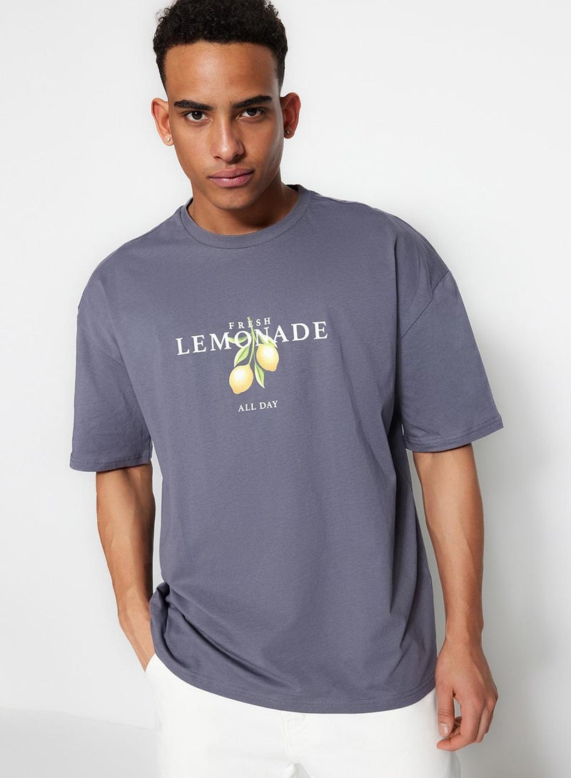 trendyol Oversize Anthracite Crew Neck Printed T-Shirt - TMNSS23TS00089 - Image 1