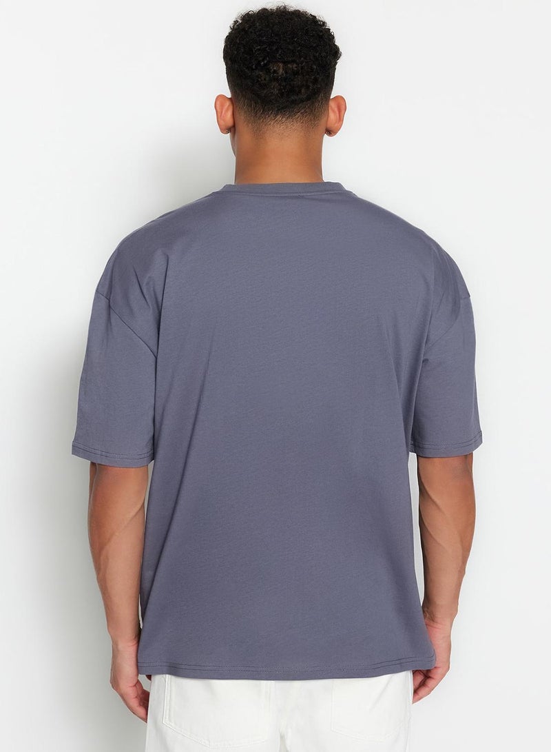 trendyol Oversize Anthracite Crew Neck Printed T-Shirt - TMNSS23TS00089 - Image 2