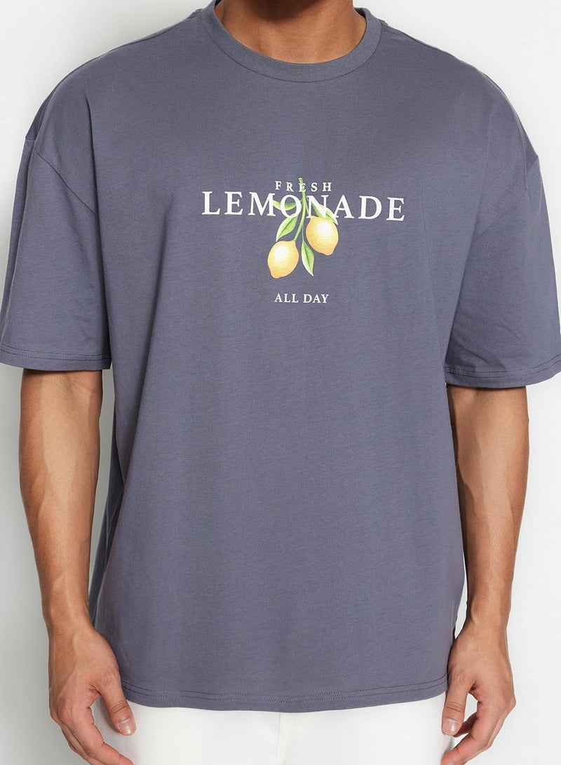 trendyol Oversize Anthracite Crew Neck Printed T-Shirt - TMNSS23TS00089 - Image 5