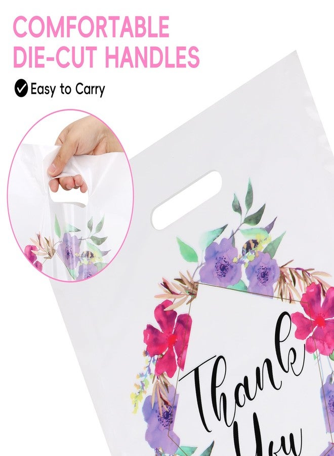 POPGIFTU Floral Plastic Thank You Gift Bags Bulk - 12"x15" Merchandise Retail Shopping Bags with Die-Cut Handles, 50 Pack - Perfect for Small Businesses, Boutiques, Clothing Stores, Weddings, Party Favors - Image 4