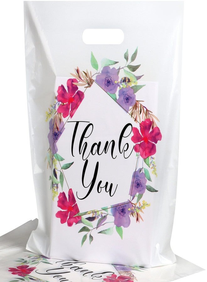 POPGIFTU Floral Plastic Thank You Gift Bags Bulk - 12"x15" Merchandise Retail Shopping Bags with Die-Cut Handles, 50 Pack - Perfect for Small Businesses, Boutiques, Clothing Stores, Weddings, Party Favors - Image 1