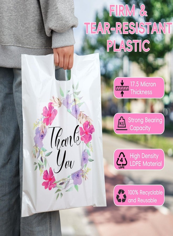 POPGIFTU Floral Plastic Thank You Gift Bags Bulk - 12"x15" Merchandise Retail Shopping Bags with Die-Cut Handles, 50 Pack - Perfect for Small Businesses, Boutiques, Clothing Stores, Weddings, Party Favors - Image 3