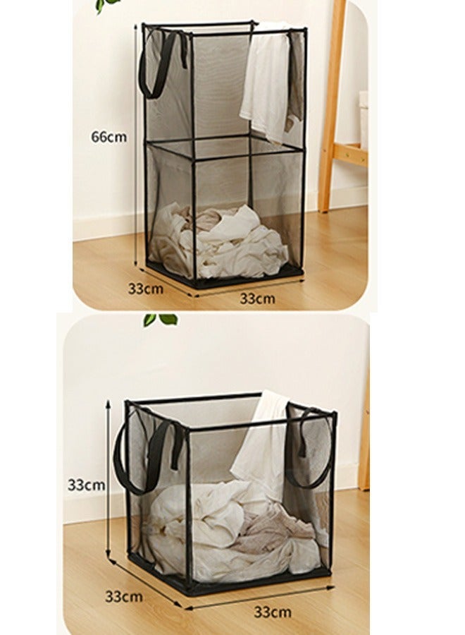 Aikenn 2Pcs Collapsible Mesh Laundry Hamper with Wide Opening and Side Pocket – Breathable, Sturdy Foldable and Space-Saving Design Household Storage Container for Laundry Clothes(Black)  - Image 2