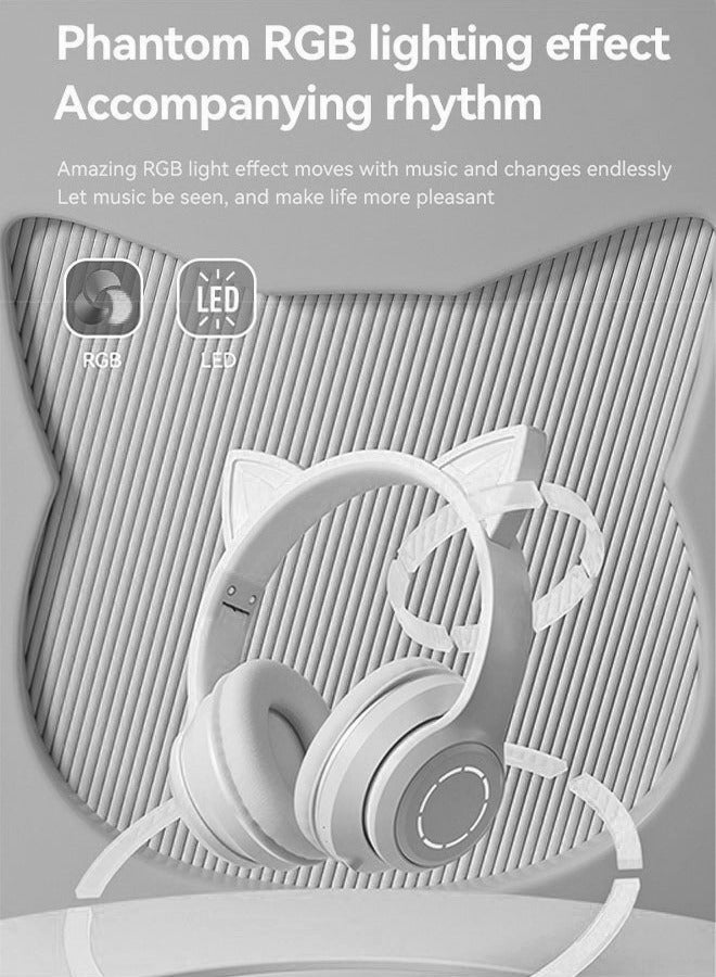 Arabest Bluetooth Over-Ear Headphone,RGB Cat-Ear Stereo Sound Headset,TF card/Wired/Wireless Mode-Black - Image 3