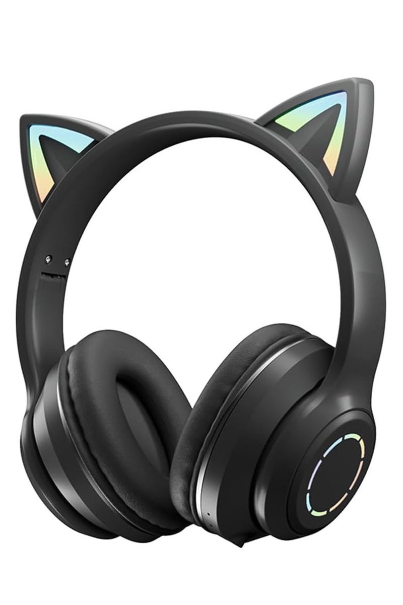 Arabest Bluetooth Over-Ear Headphone,RGB Cat-Ear Stereo Sound Headset,TF card/Wired/Wireless Mode-Black - Image 1