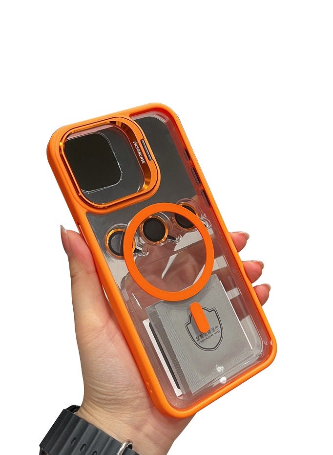 The All-in-One iPhone 15 Case : MagSafe, Stand, & Camera Protection in a Slim Design - Orange