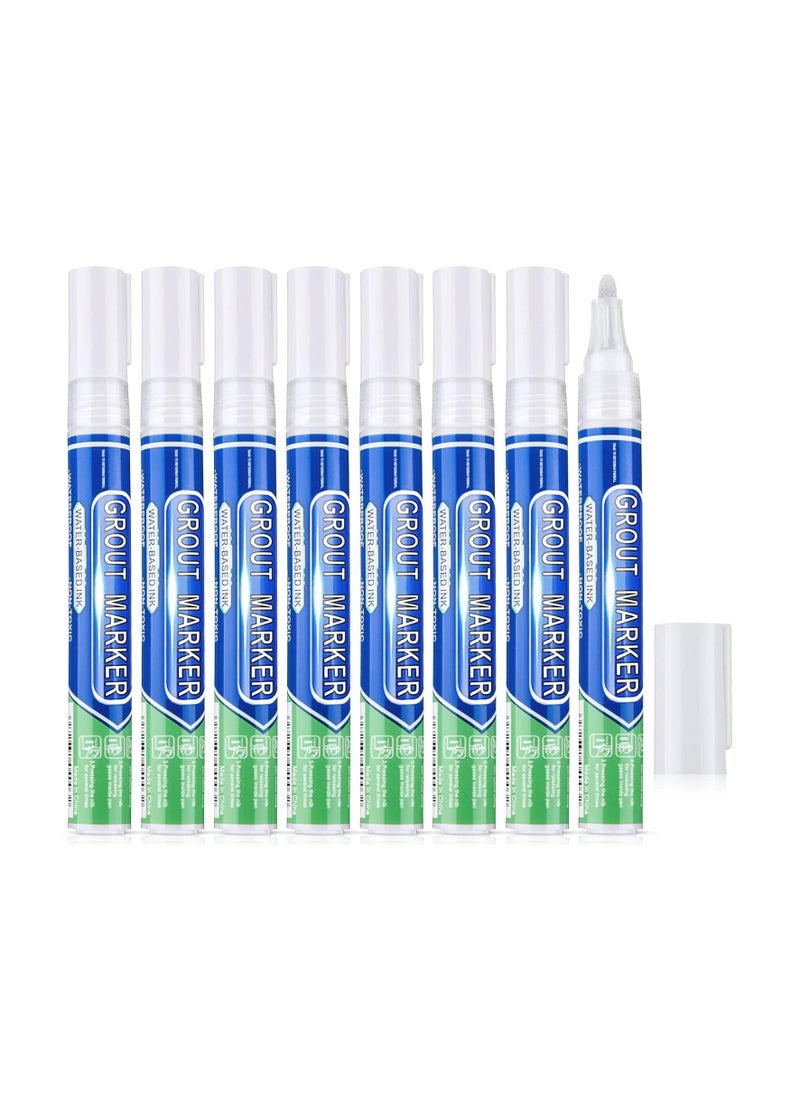 VKL 8Pcs White Tile Paint Marker, Waterproof Grout Paint Pen, Tile Grout Colorant and Sealer Pen for Bathrooms Kitchen Porch Patio Repair Refresh (White, Wide 4.5mm Tip)  - Image 1
