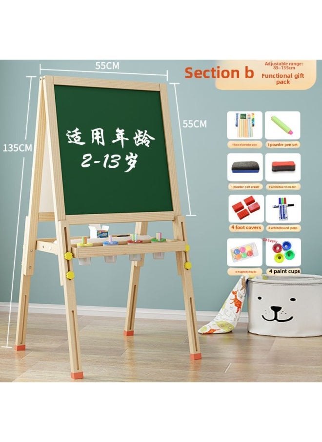 null - Blackboard Wall Stickers Small Blackboard Primary School Students' Drawing Board Children's Home Braced Writing Board Drawing Board Toy Scratch-Color:Model B Double-sided Magnetic Liftable + Scroll [function Package] - Image 1