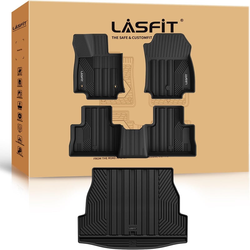 LASFIT حصائر أرضية LASFIT حصيرة صندوق لسيارة تويوتا RAV4 2019-2025 غير مناسبة للهجين حصائر TPE لجميع الأحوال الجوية مصممة خصيصًا لبطانة الأرضية لسيارة تويوتا RAV 4 LEXLE المحدودة TRD مغامرة أمامية وخلفية 2 صف من حصائر السيارة سوداء - Image 1