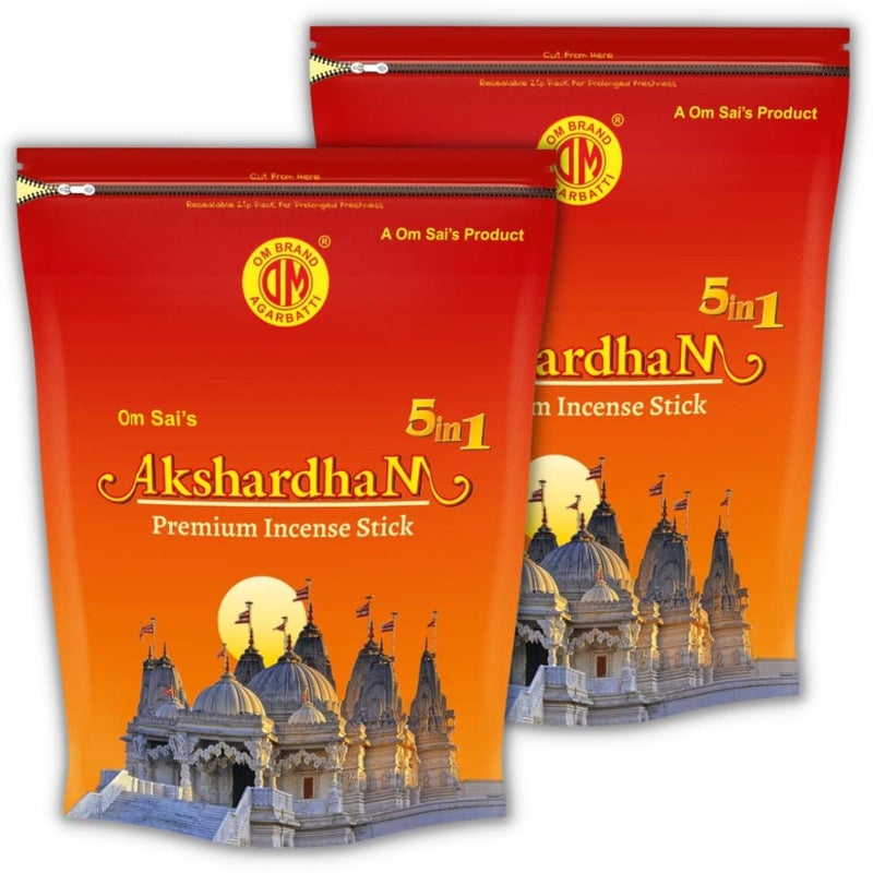 OM SAI AGARBATTI WORKS Om Sais Akshardham 5 in 1 Fragrance Agarbatti for Pooja Low Smoke Incense Sticks LongLasting with Essential Oils Natural Fragrance Pack of 2  - Image 1