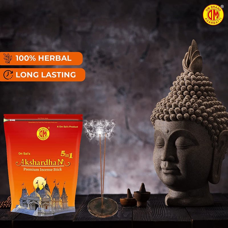 OM SAI AGARBATTI WORKS Om Sais Akshardham 5 in 1 Fragrance Agarbatti for Pooja Low Smoke Incense Sticks LongLasting with Essential Oils Natural Fragrance Pack of 2  - Image 3
