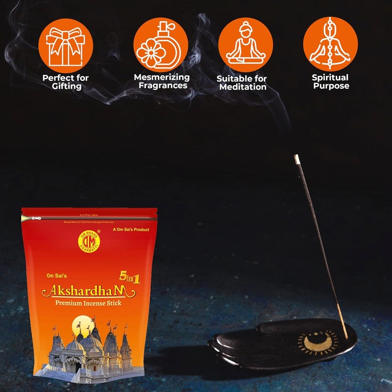 OM SAI AGARBATTI WORKS Om Sais Akshardham 5 in 1 Fragrance Agarbatti for Pooja Low Smoke Incense Sticks LongLasting with Essential Oils Natural Fragrance Pack of 2  - Image 4