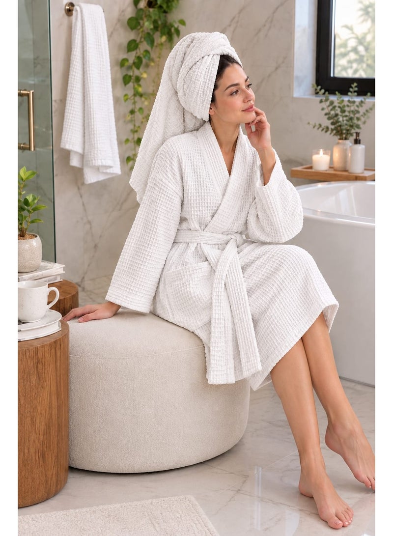 نوريل برنص فندقي أبيض فاخر قطن 100% بملمس ناعم وتصميم وافل أنيق للرجال والنساء - Image 5