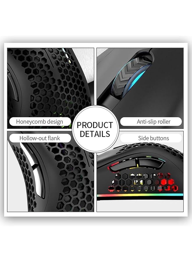 Wireless Gaming Mouse Rechargeable Pc Mouse With Rgb Backlight 7 ons Adjustable Lightweight Honeycomb 2.4G Usb Cordless Shell For Laptops Pc Computers Ect（Black） - Image 2