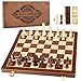 AMEROUS 15 Inches Magnetic Wooden Chess Checkers Set 2 in 1 Folding Board Gift Box Packed 24 Cherkers Pieces 2 Extra Queens Beginner Chess Set for Kids and Adults - Image 2