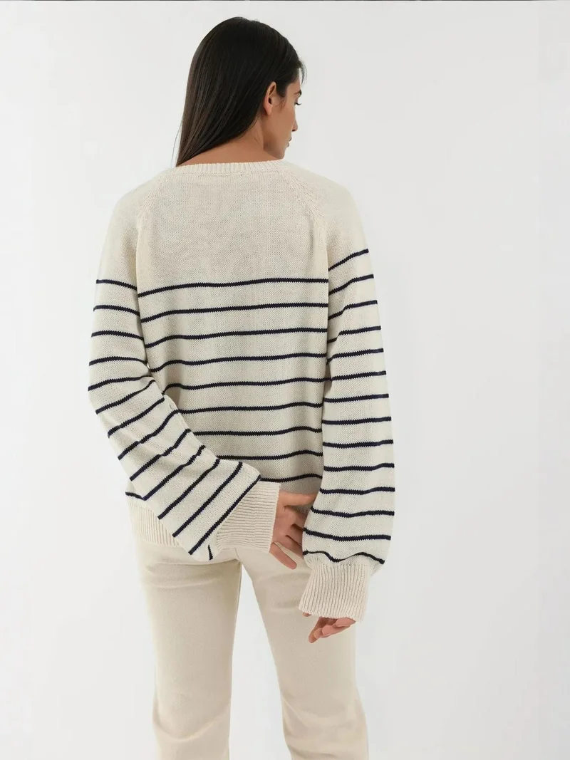 HICCUP Button Detailed Striped Loose Fit Sweater