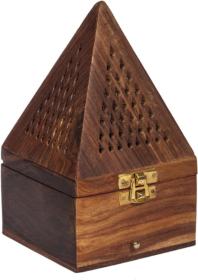 كويزيرا مبخرة البخور الخشبية من Quesera / مبخرة / مبخرة على شكل هرم / عطر منزلي / ديكور منزلي / حامل بخور / لوبندان / مبخرة بخور (بني، 10 × 10 × 18 سم) - Image 1