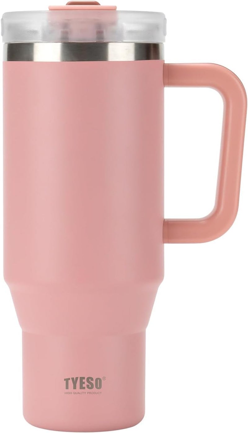TYESO 40 oz Tumbler with Handle Insulated Cup Reusable Stainless Steel Water Bottle Travel Mug Cupholder Friendly Gifts for Women Him Her Trek Collection Pink - Image 2