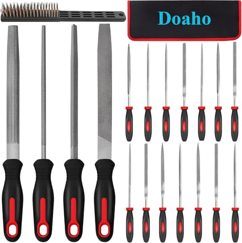 Doaho 19Pcs Metal File Set,Files Tool Kit for Woodworking with Needle File,Flat,Round,Half-Round,Triangle Shapes,Brush & Carry Case for Sharpening,Wood and Steel Deburring,Craft - Image 1