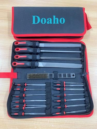 Doaho 19Pcs Metal File Set,Files Tool Kit for Woodworking with Needle File,Flat,Round,Half-Round,Triangle Shapes,Brush & Carry Case for Sharpening,Wood and Steel Deburring,Craft - Image 4